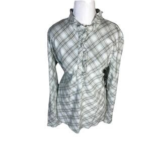 NWT Faded Glory Plaid Long Sleeve Ruffle Hems  Button Up Metallic  Size Xxl